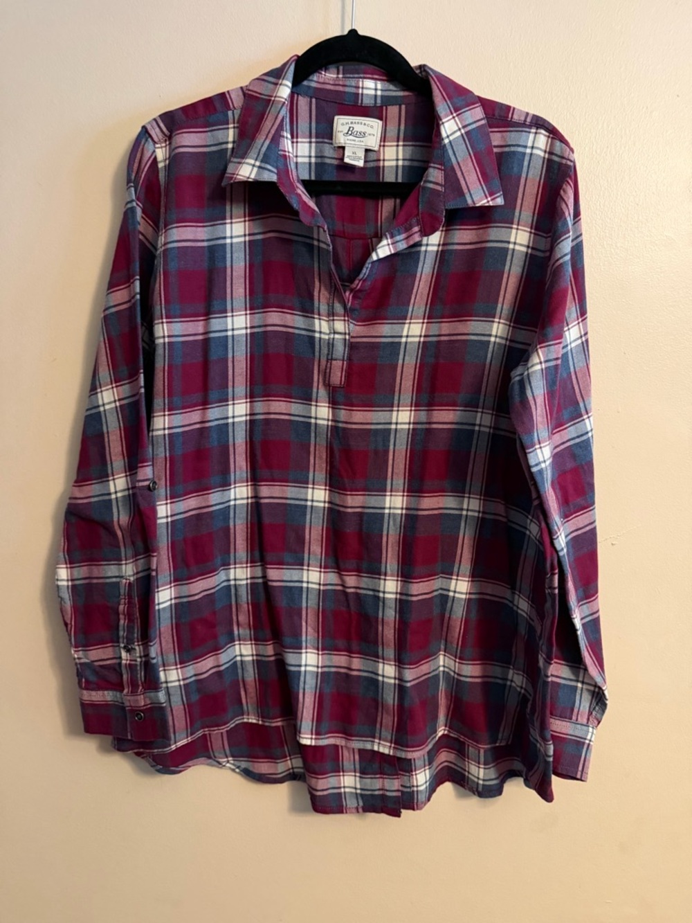 G.H. Bass & Co. Plaid Cotton Shirt in Burgundy, Navy & Cream
